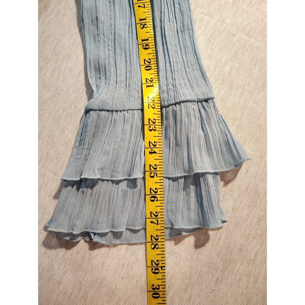 Dusty Blue Boho Size S (4-6) Crinkle Long Sleeve Airy Ruffle Hem Dress - Picture 10 of 11